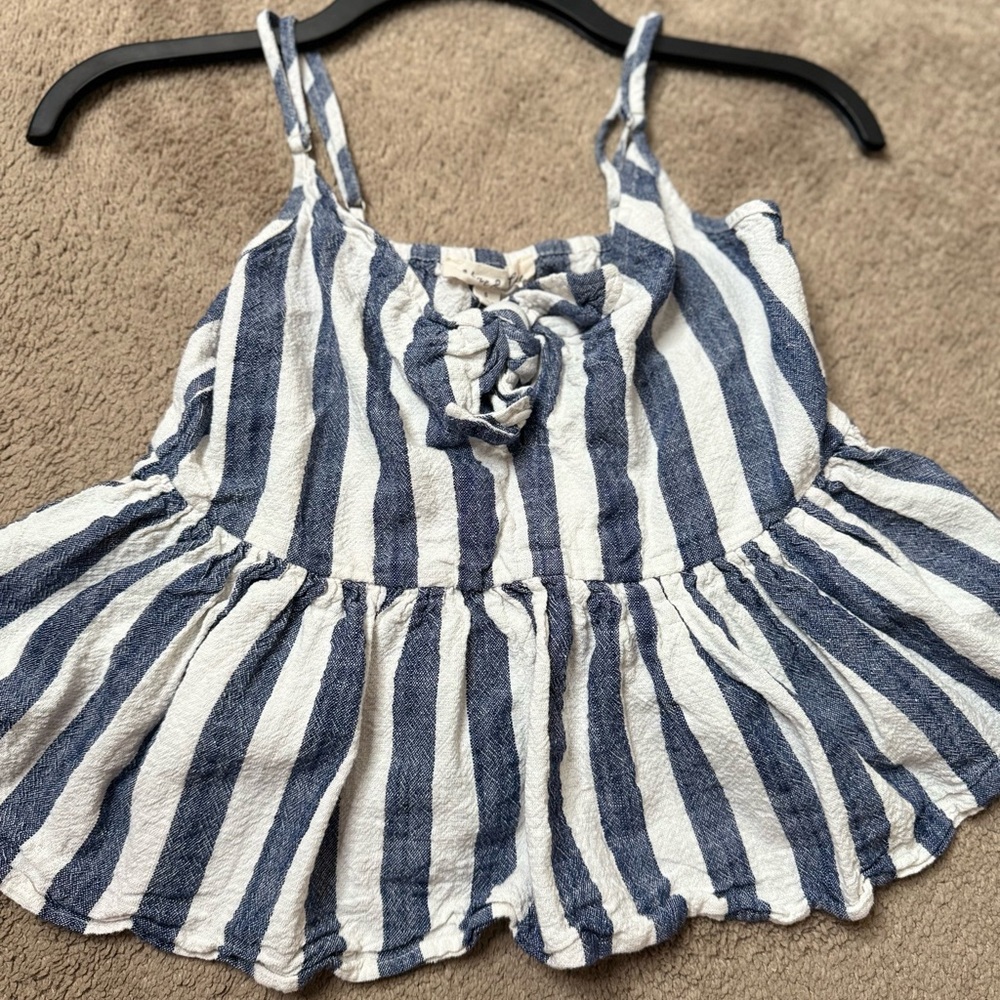 Small Vine & Love Blue and White Striped Peplum Tank Top